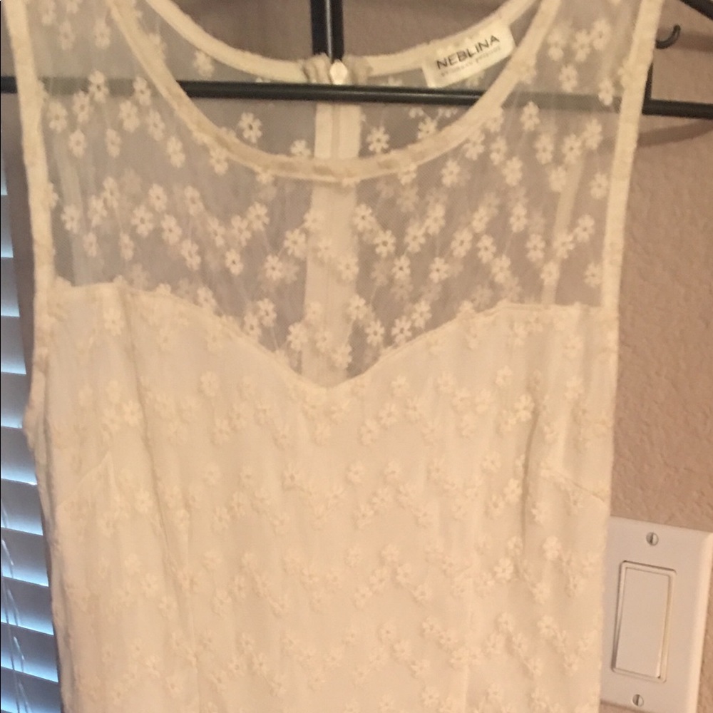 White Flower and Sheer Shoulder BabyDoll Dress